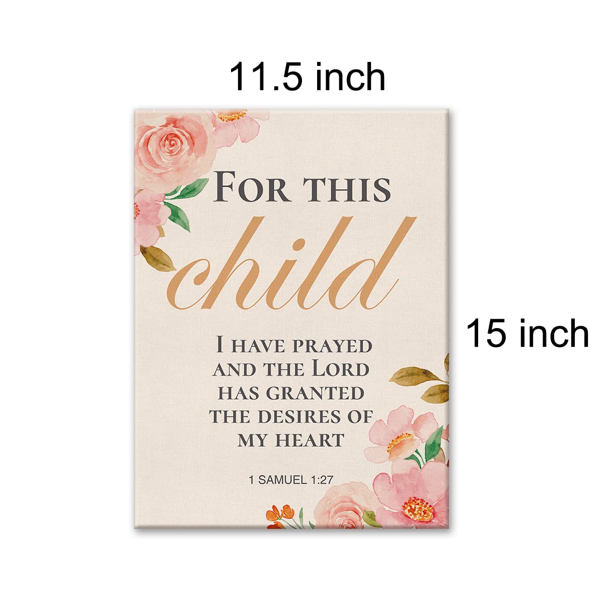 Nursery Bible Verse Print Canvas Wall Art Home Decor for This Child I Have Prayed Painting 12x15 Canvas Poster Framed Ready to H